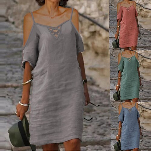 

Per donna Abito casual Abito in cotone Vestito a trapezio Vestito longuette Cotone Essenziale Moderno Esterno Giornaliero Da mare Con bretelline Tagliato Mezza manica Estate Primavera Autunno 2023