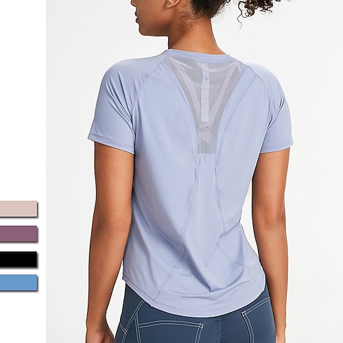 

Dame Trænings-shirt Løbe-T-shirt Net Kortærmet Toppe Atletisk atletiktøj Spandex Åndbart Blød Hurtigtørrende Fitness Yoga Løb Sportstøj Sportstøj Ensfarvet Sort Lys pink Blå
