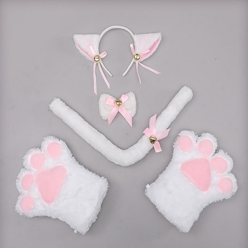 

4 pezzi orecchie di gatto fascia code guanti arco soffici accessori lolita simpatici accessori per costumi animali set oggetti di scena di halloween carnevale mascherata