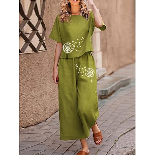 

Per donna Pigiami Top e pantalone del pigiama Completi Fiore decorativo Di tendenza Informale Morbido Interni Giornaliero Da letto Cotone Traspirante Girocollo Mezza manica maglietta Pantalone Estate