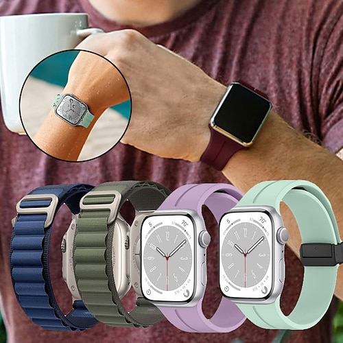 

4 Packung Alpine Loop Kompatibel mit Apple Watch Armband 38mm 40mm 41mm 42mm 44mm 45mm 49mm Elasthan Verstellbar Stoff Silikon Ersatzarmband für iwatch Series Ultra 8 7 6 5 4 3 2 1 SE