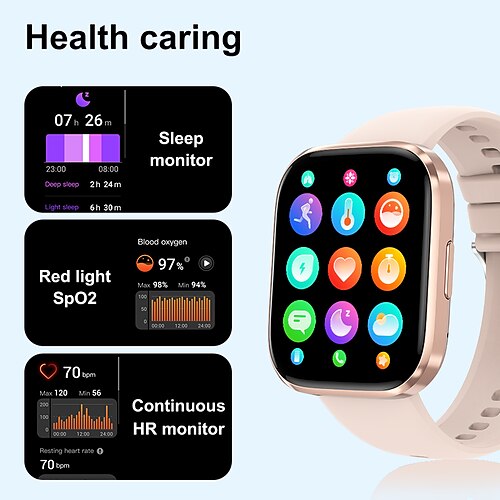 

iMosi T33 Smartwatch 1.96 Zoll Smartwatch Fitnessuhr Bluetooth Schrittzähler Anruferinnerung Schlaf-Tracker Kompatibel mit Android iOS Damen Herren Langer Standby Freisprechanlage Wasserdicht IP 67