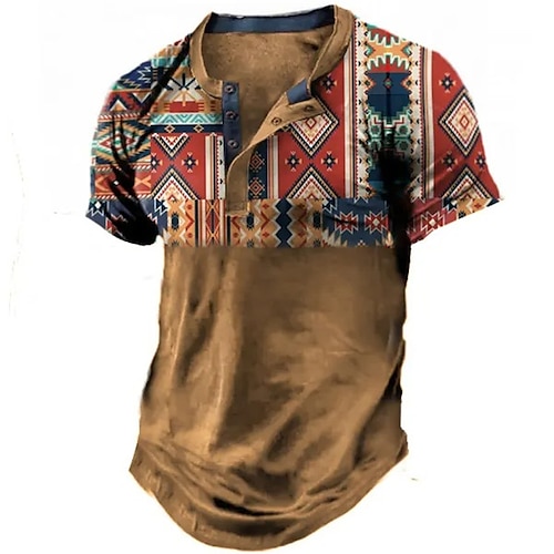 

Herre Henley-skjorte Grafisk Argyle Henley Tøj 3D-udskrivning udendørs Daglig Kortærmet Knap ned Trykt mønster Mode Designer Bekvem