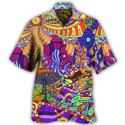 

Herre Skjorte Hawaii skjorte Grafiske tryk Hippie Cubansk krave Blå Lilla udendørs Afslappet Kortærmet Trykt mønster Tøj Sport Mode Gade Designer