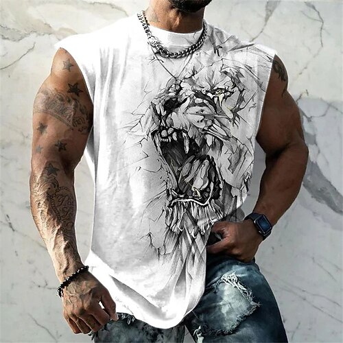 

Herre Vest Top Ærmeløs T-shirt til mænd Grafisk Dyr Løve Rund hals Tøj 3D-udskrivning Daglig Sport Uden ærmer Trykt mønster Mode Designer Muskel