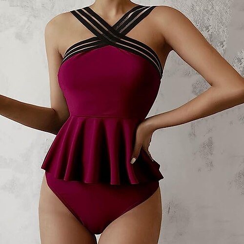 

Per donna Costumi da bagno Tankini 2 pezzi Normale Costume da bagno Con balze 2 pezzi Liscio Nero Borgogna Costumi da bagno Sportivo Abbigliamento mare Estate