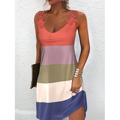 

Dame Uformell kjole Kjole med A-linje Sommerkjole Stripe Blonde Trykt mønster Med stropper Mini kjole Mote Gatemote utendørs Daglig Ermeløs Normal Oransje Sommer Vår S M L XL XXL