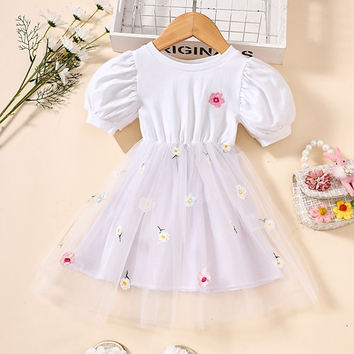 

Bambino (1-4 anni) Da ragazza Vestito floreale Floreale Abito linea A Sopra il ginocchio Vestito Scuola Girocollo Manica corta Attivo Vestito 7-13 anni Estate Bianco