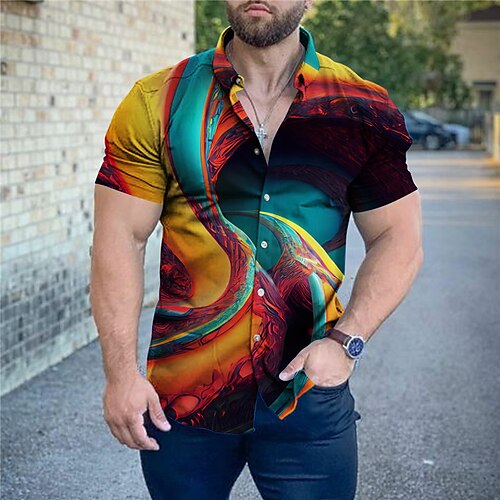 

Herren Hemd Abstrakt Grafik-Drucke Geometrie Umlegekragen Gelb Blau Grün Outdoor Strasse Kurze Ärmel Bedruckt Bekleidung Modisch Strassenmode Designer Brautkleider schlicht