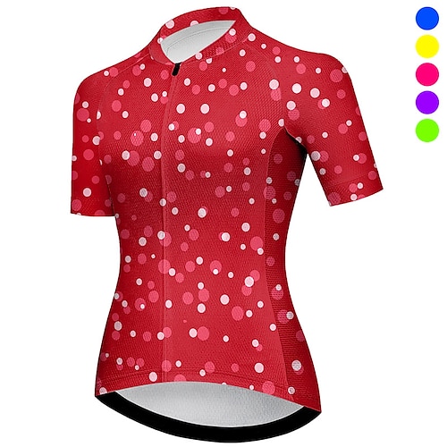 

21Grams Women's Cycling Jersey Short Sleeve Bike Top with 3 Rear Pockets Mountain Bike MTB Road Bike Cycling Breathable Moisture Wicking Quick Dry Reflective Strips Pink Red Blue Polka Dot Sports