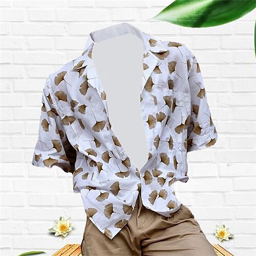 

Hombre Camisa camisa hawaiana Estampados Hojas Collar Cubano Azul Piscina Morado Exterior Casual Manga Corta Estampado Ropa Deportes Moda Ropa de calle Design