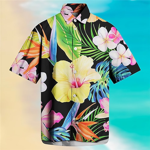 

Homens Camisa Social Camisa havaiana Floral Estampas Abstratas Folhas Aberto para a Lateral Preto Rosa Roxo Claro Roxo Ao ar livre Rua Manga Curta Imprimir Roupa Moda Roupa de rua Designer Macia