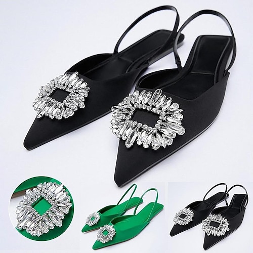 

Mujer Sandalias Zapatos Confort Boda Diario Pedrería Purpurina Dedo Puntiagudo Elegante Clásico Satén Mocasín Color sólido Negro Amarillo Rosa