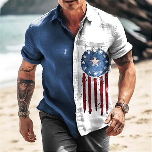 

Per uomo Camicia Stampe astratte Bandiera americana Collo ripiegabile Blu Esterno Strada Maniche corte Stampa Abbigliamento Di tendenza Streetwear Originale Informale