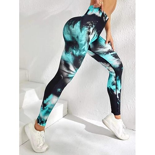 

Dame Leggings Scrunch Butt Bootcut Midjekontroll Rumpeløft Hurtigtørkende Høy Midje Yoga & Danse Sko Trening Treningsøkt Strømpebukse Batikkfarget Fargerikt grønt Spandex sport Sportsklær Elastisk
