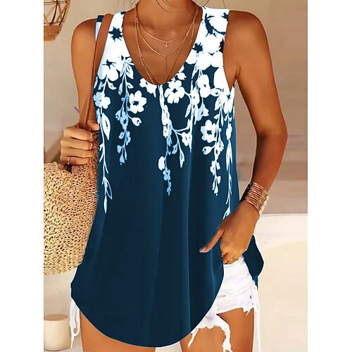 

Women's Tank Top Black Army Green Red Floral Print Sleeveless Casual Holiday Basic V Neck Regular Floral S