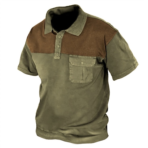 

Herre POLO T-skjorte Golf skjorte Avslappet Ferie Knaphul Klassisk Kortermet Mote Grunnleggende Fargeblokk Knapp Lomme Sommer Normal Lys Grønn POLO T-skjorte