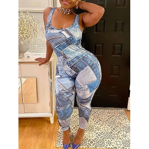 

Per donna Tuta Schiena scoperta Vita alta Color Block Stondata Streetwear Strada Giornaliero Standard Senza maniche Blu S M L Estate