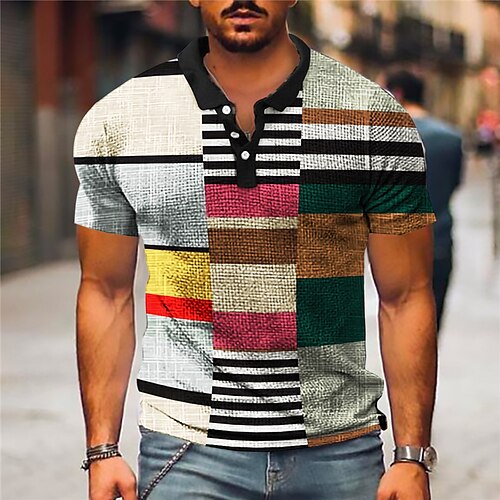 

Per uomo Polo a nido d'ape POLO Camicia da golf Golf A strisce Stampe astratte Geometria Collo ripiegabile Giallo Arcobaleno Esterno Strada Manica corta Stampa Abbigliamento Di tendenza Originale