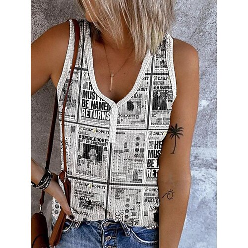 

Women's Tank Top White Graphic Print Sleeveless Casual Basic V Neck Regular S