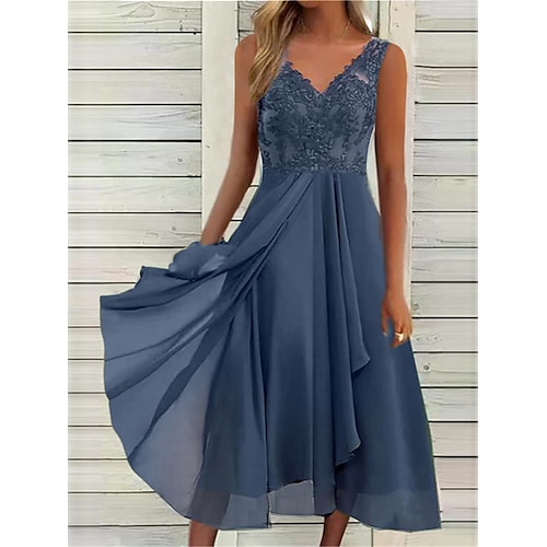 

Women's Party Dress Lace Dress Wedding Guest Dress Midi Dress Blue Green Sleeveless Pure Color Lace Summer Spring Fall Spaghetti Strap Fashion Wedding Guest Vacation Summer Dress 2023 S M L XL 2XL 3XL