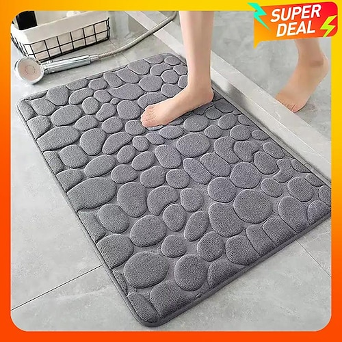 

Cobblestone Embossed Bathroom Bath Mat, Memory Foam Pad, Washable Bath Rugs, Rapid Water Absorbent, Non-Slip, Washable, Thick, Soft And Comfortable Carpet For Shower Room