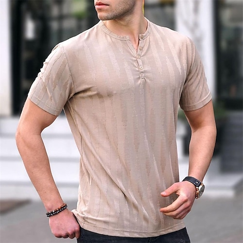 

Per uomo maglietta Camicia Henley T-shirt Liscio Henley Strada Da mare Maniche corte Abbigliamento Di tendenza Originale Essenziale