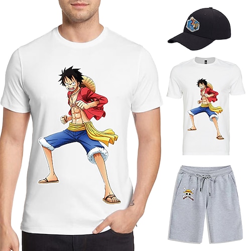 

One Piece Monkey D. Luffy T-shirt Shorts Baseball Cap Print Graphic Shorts T-shirt Hat For Men's Adults' Hot Stamping 100% Polyester Casual Daily