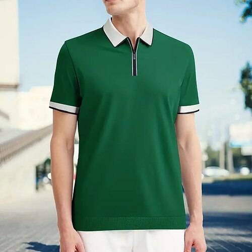 

Per uomo POLO Polo con zip a un quarto Informale Per eventi Bavero Chiusura lampo quarto Manica corta Di tendenza Essenziale Color Block Chiusura lampo quarto Estate Standard Azzurro cielo Verde POLO