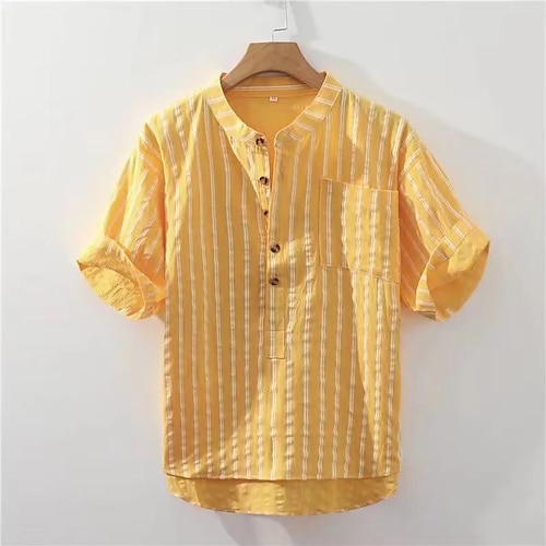 

Per uomo camicia di lino Camicia Camicia estiva Camicia da spiaggia Nero Bianco Giallo Manica corta A strisce Colletto alla coreana Primavera estate Hawaiano Per eventi Abbigliamento Stampa