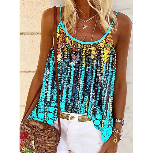 

Women's Tank Top Camisole Summer Tops Pink Blue Green Graphic Print Sleeveless Casual Basic Round Neck Regular S