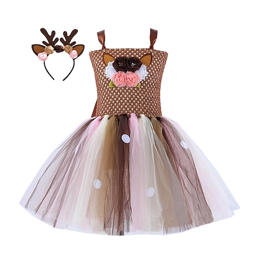 

Animal Dress Cosplay Costume Animal Costume Kid's Girls' Cosplay Casual Festival / Holiday Organza Coral Velve Brown Easy Carnival Costumes