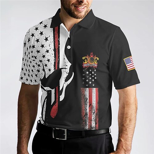 

Per uomo Polo con bottoni Polo con risvolto POLO Camicia da golf Golf Alfabetico Stampe astratte Bandiera americana Golf Collo ripiegabile Nero Esterno Strada Maniche corte Stampa Abbigliamento