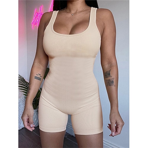 

Mulheres Macacão Frente Única Côr Sólida Decote U Ativo Rua Esporte Normal Sem Manga Preto Cáqui S M L Verão