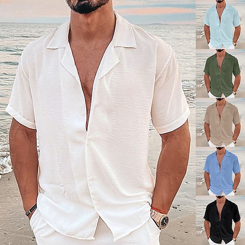 

Herre Skjorte Button Up skjorte Casual skjorte Sommer skjorte Strandtrøje Sort Hvid Blå Mørkegrøn Kakifarvet Kort Ærme Vanlig Knaphul Gade Ferierejse Basale Tøj Mode Fritid Hawaiiansk