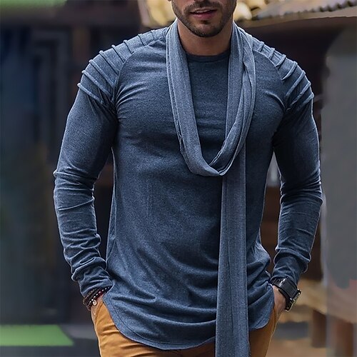 

Homme T shirt Tee T-shirt Chemise à manches longues Plein Mince Plissé Col Ras du Cou Plein Air Vacances manche longue Vêtement Tenue Mode Design basique