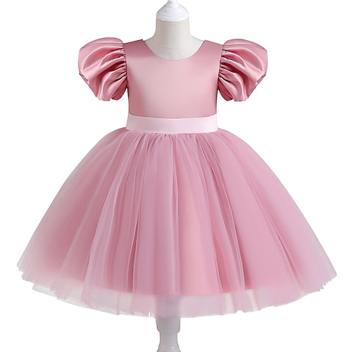

Bambino (1-4 anni) Da ragazza Vestito da festa Tinta unica Vestito a pieghe Al ginocchio Vestito Prestazioni Manica a sbuffo Girocollo Manica corta Adorabile Vestito 3-7 anni Estate Bianco Rosa