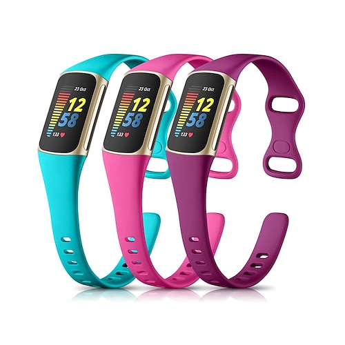 

3 Pack Smartwatch-Band Kompatibel mit Fitbit Charge 5 Silikon Smartwatch Gurt Wasserdicht Verstellbar Frauen Männer Sportarmband Ersatz Armband