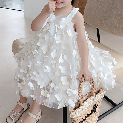 

Bambino Da ragazza Vestito Floreale Abito casual Sopra il ginocchio Vestito Esterno Girocollo Senza maniche Attivo Vestito 3-7 anni Estate Bianco