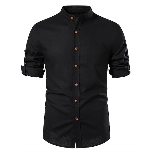 

Per uomo Camicia Camicia con bottoni Camicia estiva Maglietta informale Nero Manica lunga Liscio Colletto alla coreana Strada Da mare Tasche Abbigliamento Di tendenza Comodo