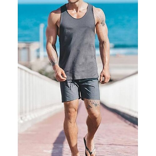 

Homme Débardeur Top Maillot de Corps T-shirt sans manches Plein Col Ras du Cou Extérieur Sortie Sans Manches Vêtement Tenue Mode Design Muscle