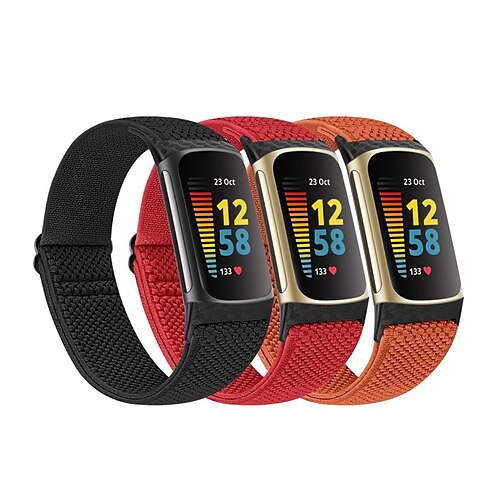 

3 paquetes Correa de Smartwatch Compatible con Fitbit Charge 5 Nailon Reloj inteligente Correa Ajustable Transpirable Mujeres Hombres Correa Deportiva Reemplazo Pulsera