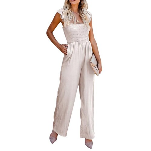 

Women's Jumpsuit Pocket Solid Color U Neck Streetwear Vacation Going out Regular Fit Sleeveless Black Navy Blue Beige S M L Summer