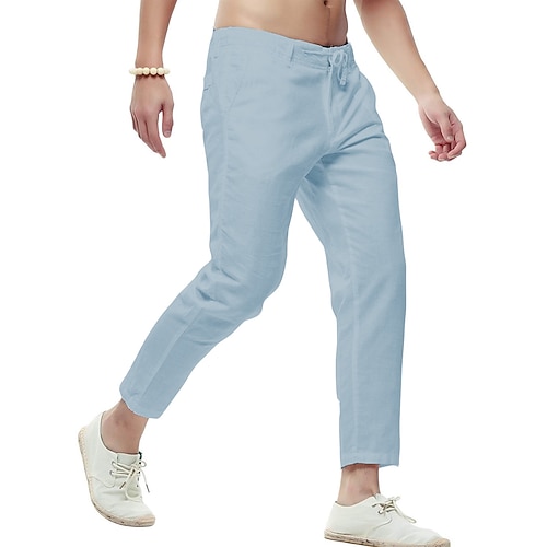 

Per uomo Pantaloni di lino Pantaloni Pantaloni estivi Pantaloni da spiaggia Tasche A cordoncino Liscio Comfort Traspirante Informale Giornaliero Per eventi Misto cotone e lino Di tendenza Classico