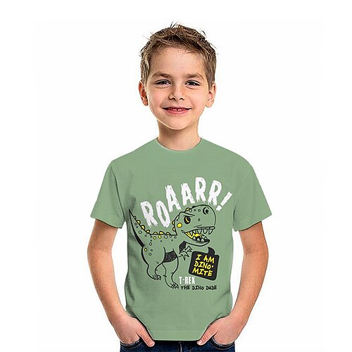 

Børn Drenge T-shirt T-shirt Tegneserie Bogstaver Dinosaurus Kortærmet Crewneck Børne Top udendørs 3D-udskrivning Mode Sej Yndig Sommer Grøn 2-13 år