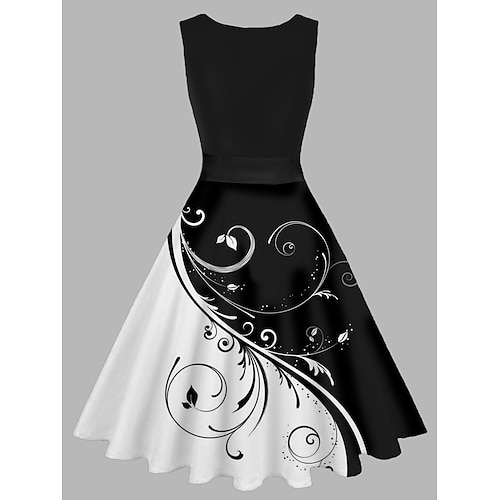 

Dame Retro Rød 1950-tallet Vintage kjole Midikjole Daglig Stevnemøte Rynket Trykt mønster Blomstret Crew-hals Ermeløs Tynn Sommer Vår 2023 Svart Vin S M L XL