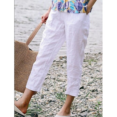 

Femme Pantalon en lin Pantalon Imitation Lin Noir Blanche Vert Véronèse Mode Casual Quotidien Poches latérales Cheville Confort Plein S M L XL 2XL