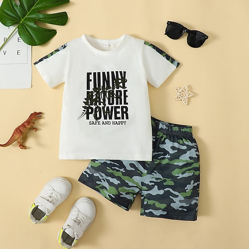 

2 pezzi Bambino (1-4 anni) Da ragazzo T-shirt e pantaloncini Vestito Alfabetico Manica corta Girocollo Impostare Scuola Fantastico Giornaliero Estate 3-7 anni Bianco