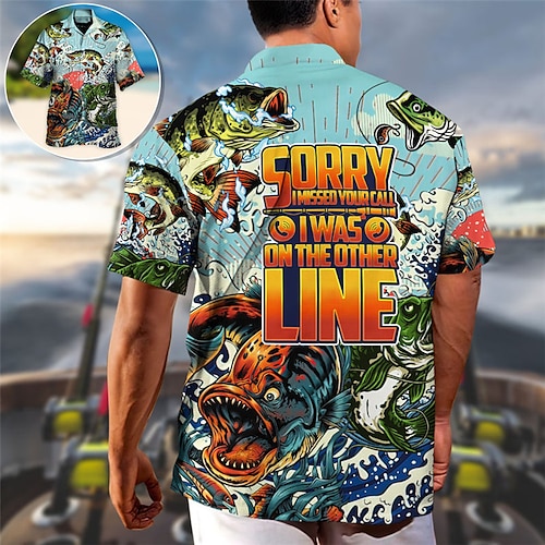 

Hombre Camisa camisa hawaiana Letra Estampados Cerveza Pesca Collar Cubano Amarillo Azul Piscina Exterior Casual Manga Corta Estampado Ropa Deportes Moda Ropa de calle Design