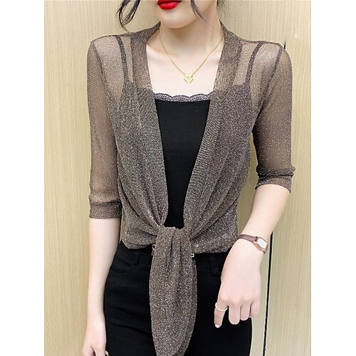

Boléro Maille Femme A côtes Tricoter Paillettes Couleur unie Col V Boleros mode Extérieur du quotidien Demi Manches Eté Printemps Noir Blanche Taille unique